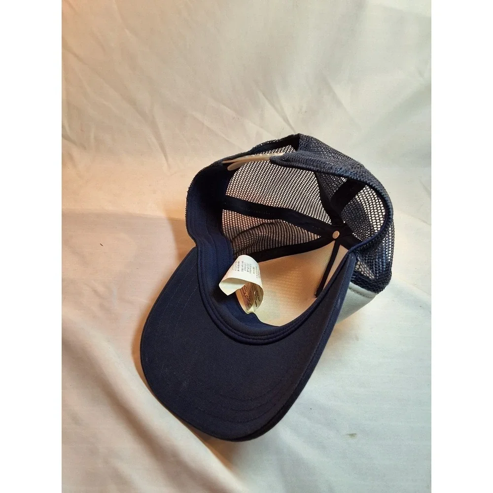 Patagonia Bison Mountain Skiing Trucker Hat Navy Blue Cream Snapback Mesh Cap
